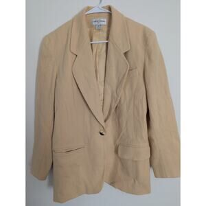 Vintage 90s Tan Wool Blazer Classic Minimalist Workwear USA Made M